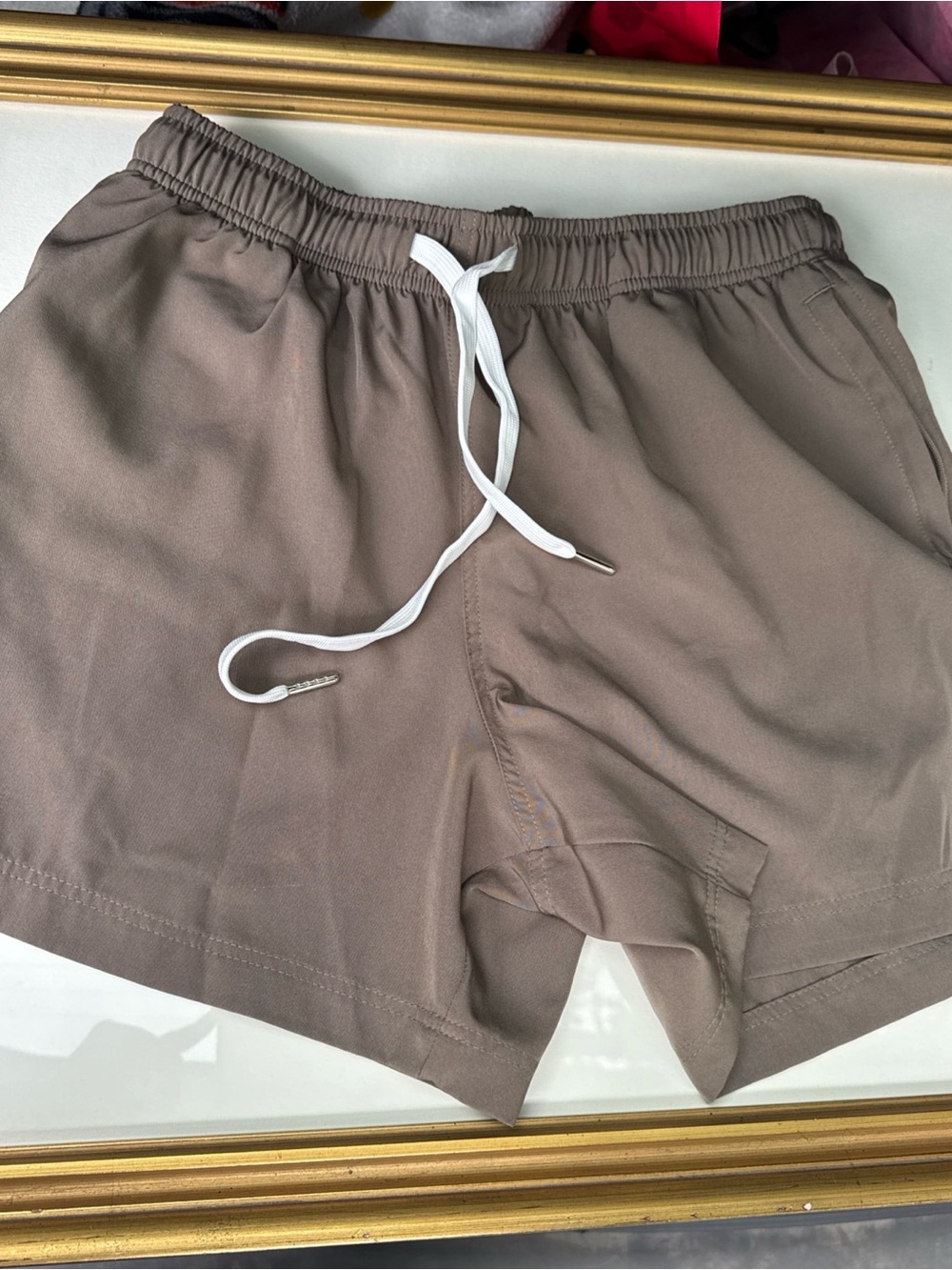 Cove Men's Athletic Shorts Taupe with White Drawcord - volleyball shorts